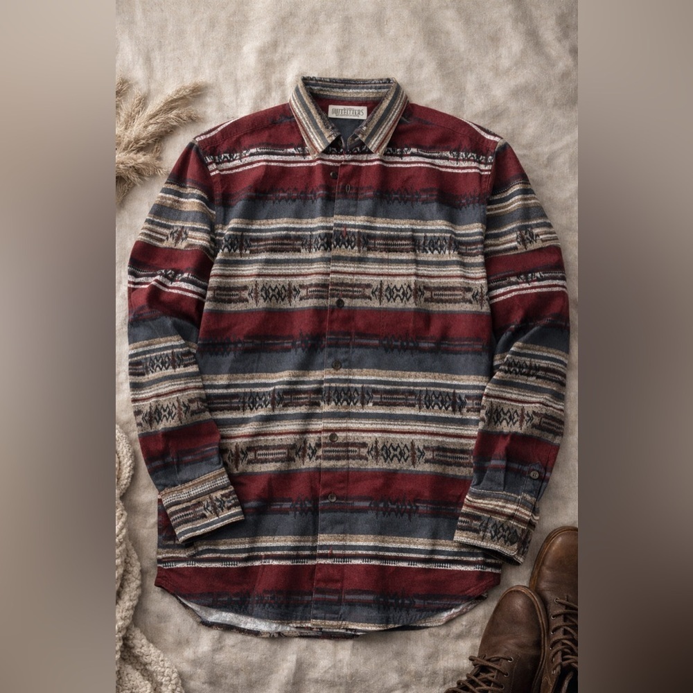Outfitters Roundtree & Yorke 100% Cotton Southwestern Stripe Button-Up Mens L